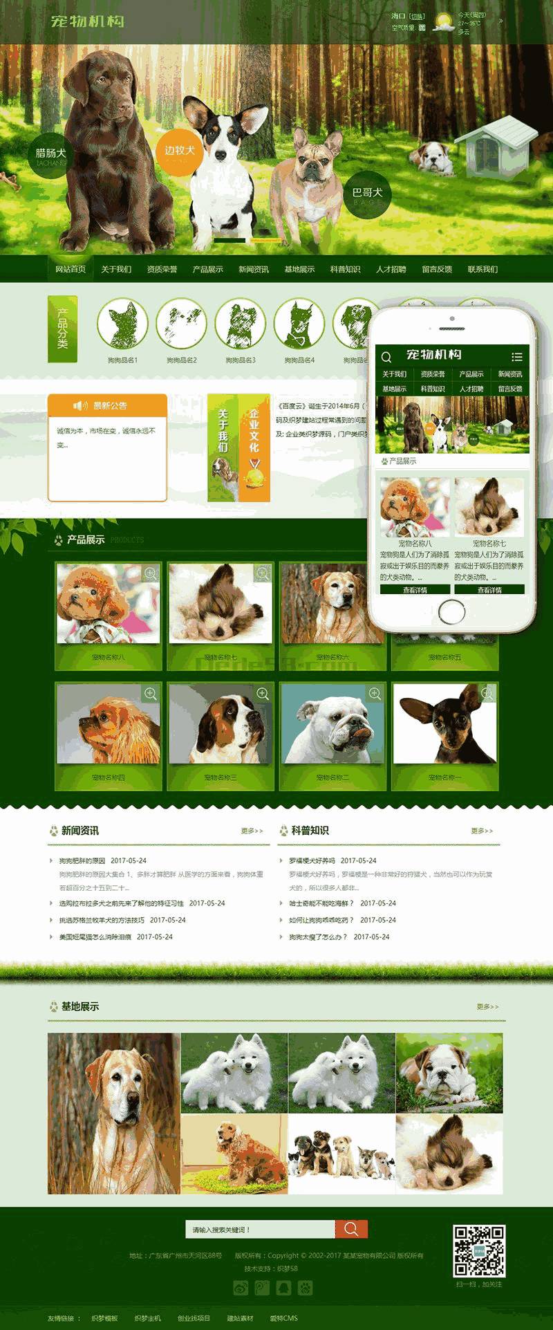 绿色宠物狗机构类网站Wordpress模板(带手机端)效果图